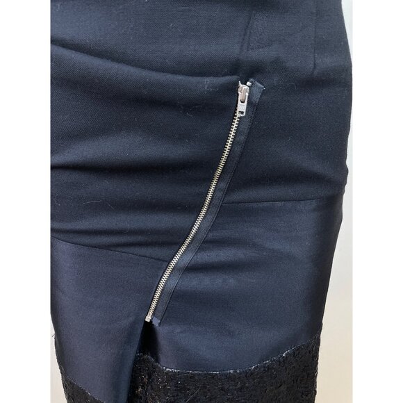 Dennis Merotto Womens Black Textured Hem Asymmetrical Zip Pencil Skirt Size 4 - Picture 4 of 7
